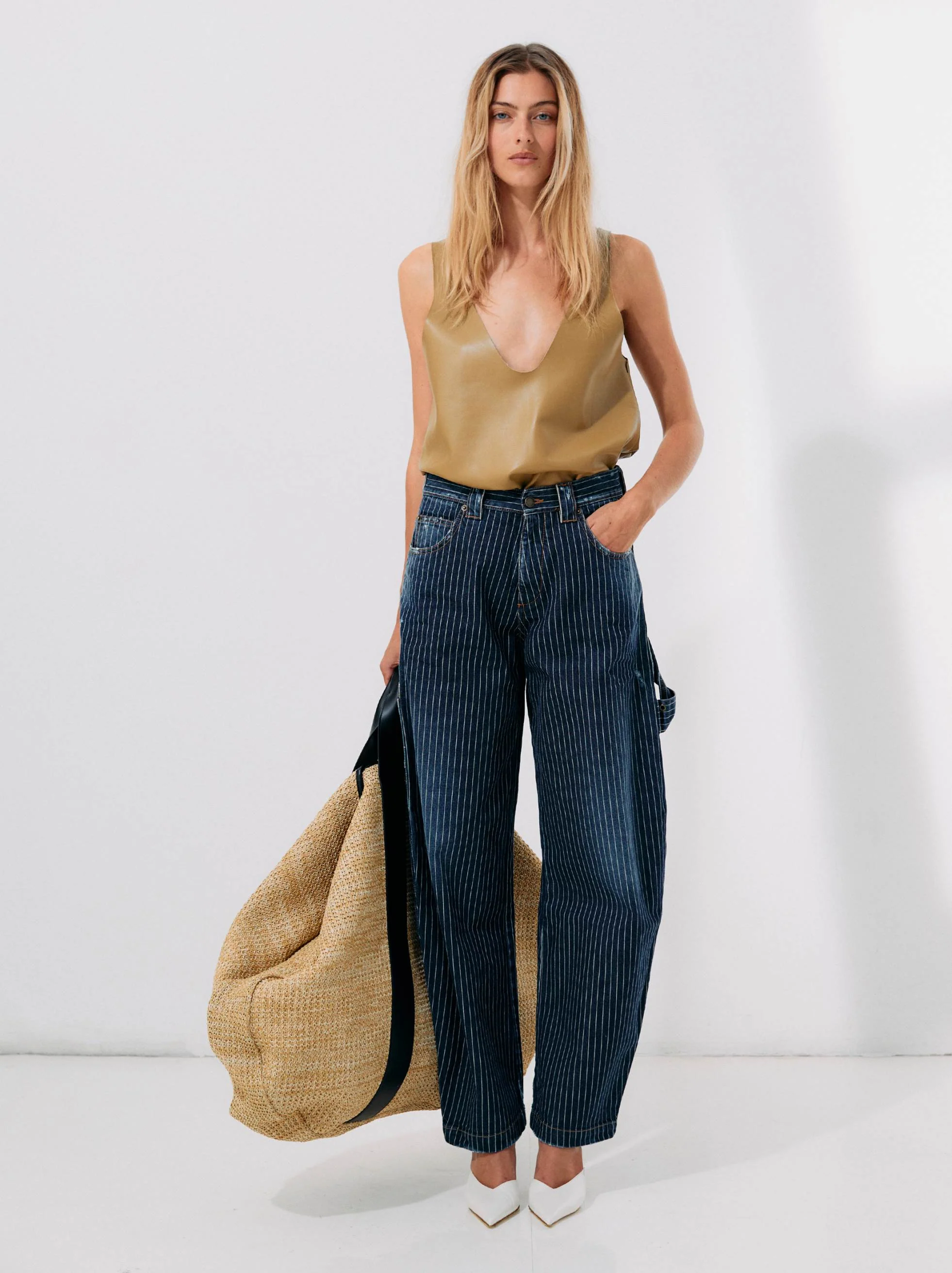 AUDREY - BARREL PINSTRIPED CARPENTER DENIM