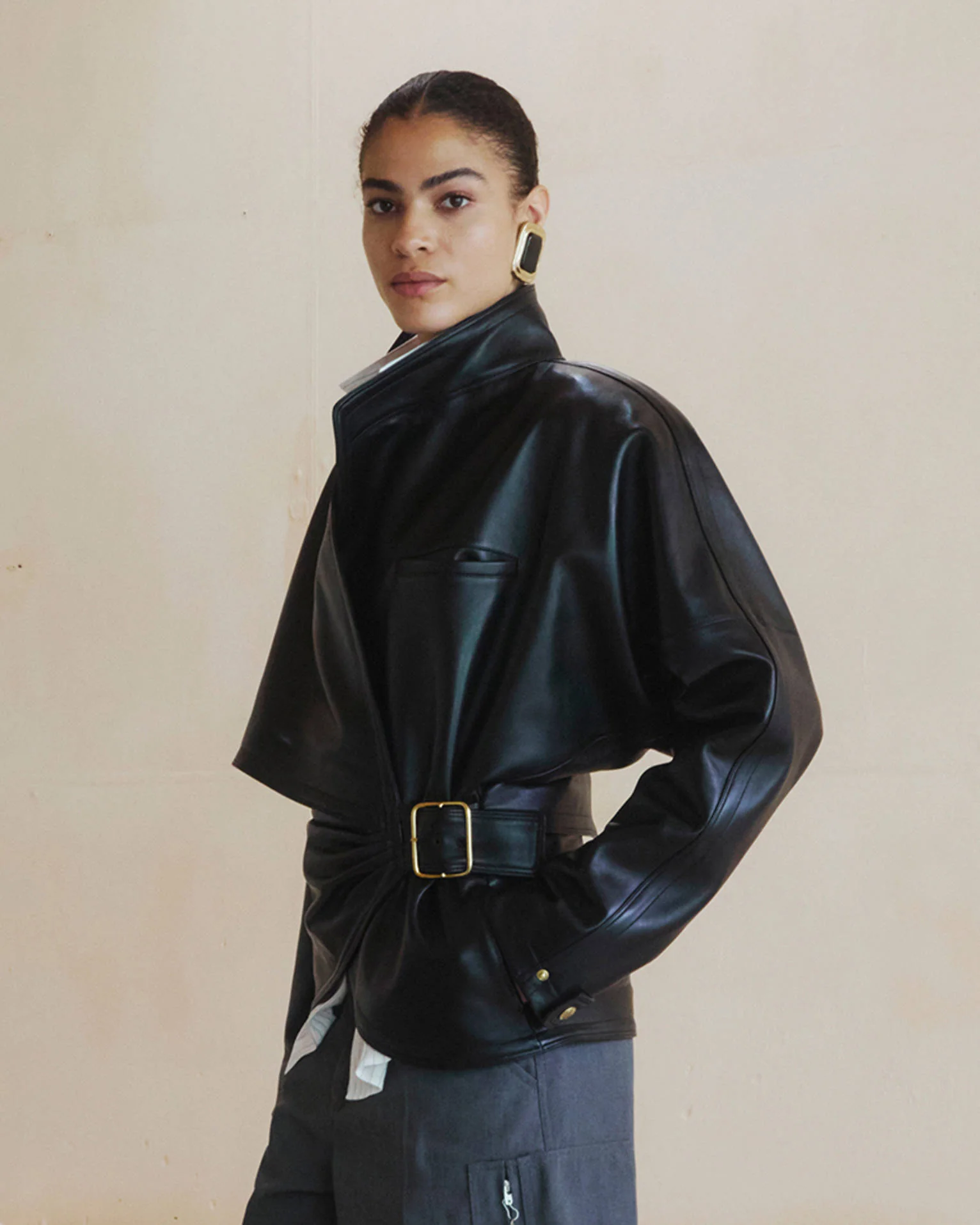CINDY - PLONGE NAPPA LEATHER CONTOUR JACKET - Image 3
