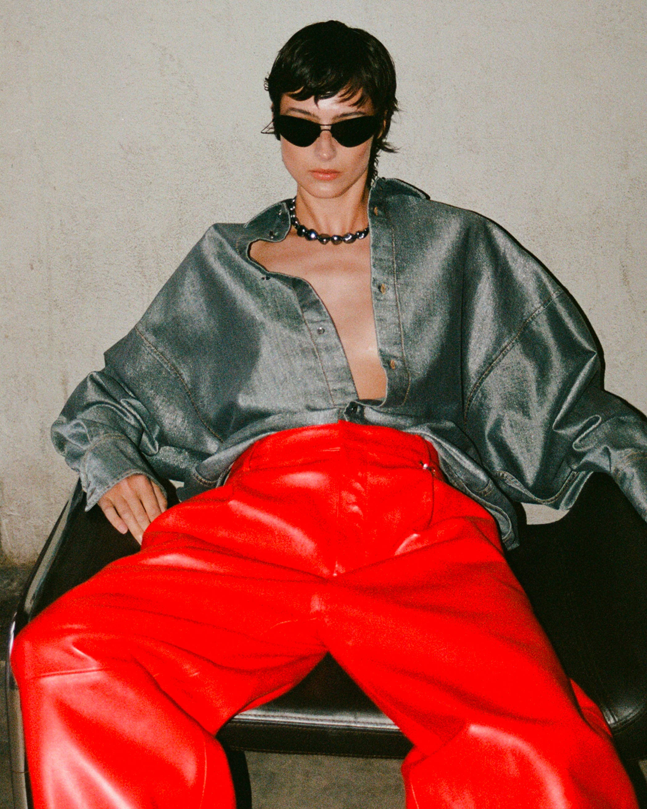 DANIELLE -  WIDE-LEG LEATHER TROUSERS