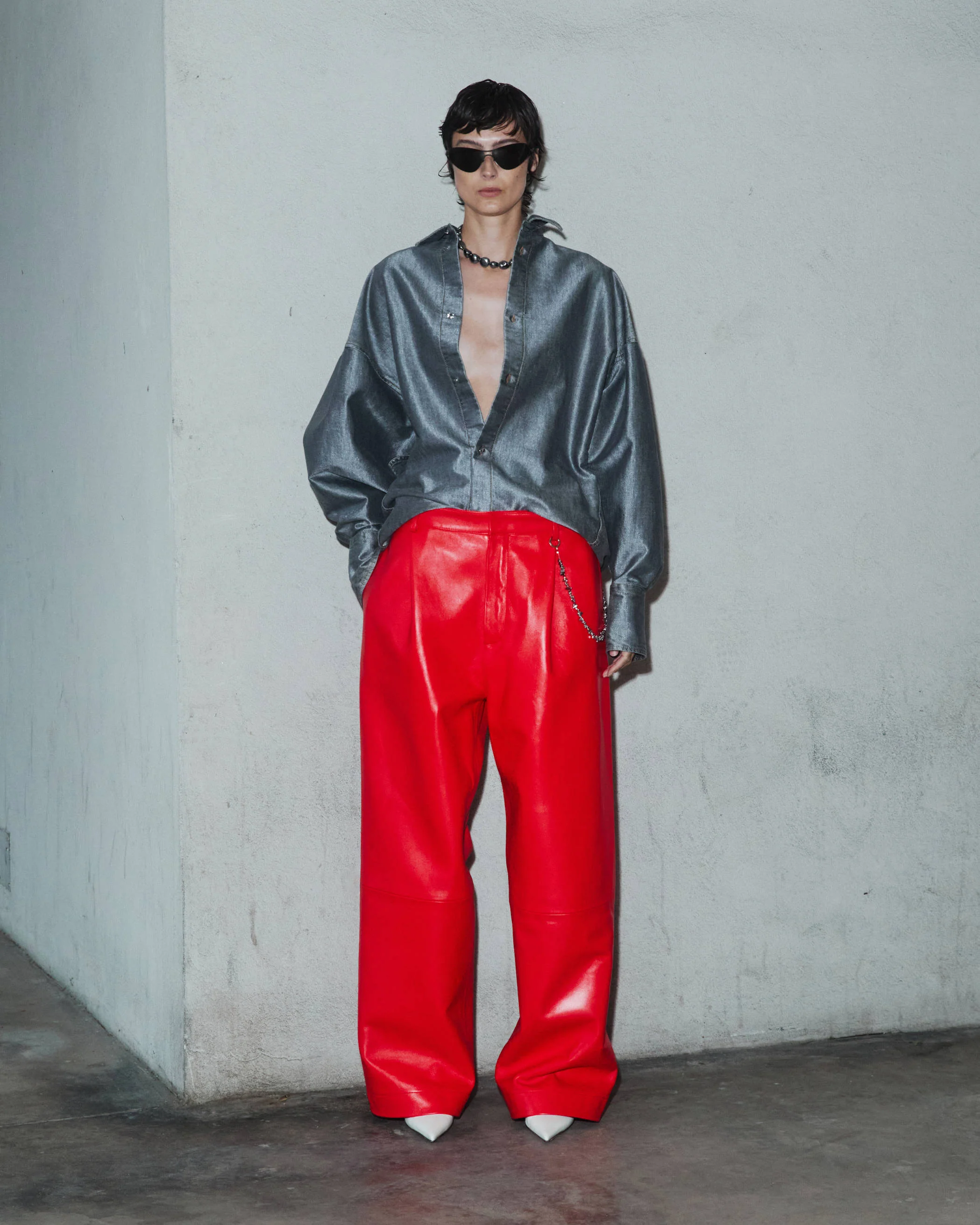 DANIELLE -  WIDE-LEG LEATHER TROUSERS - Image 2