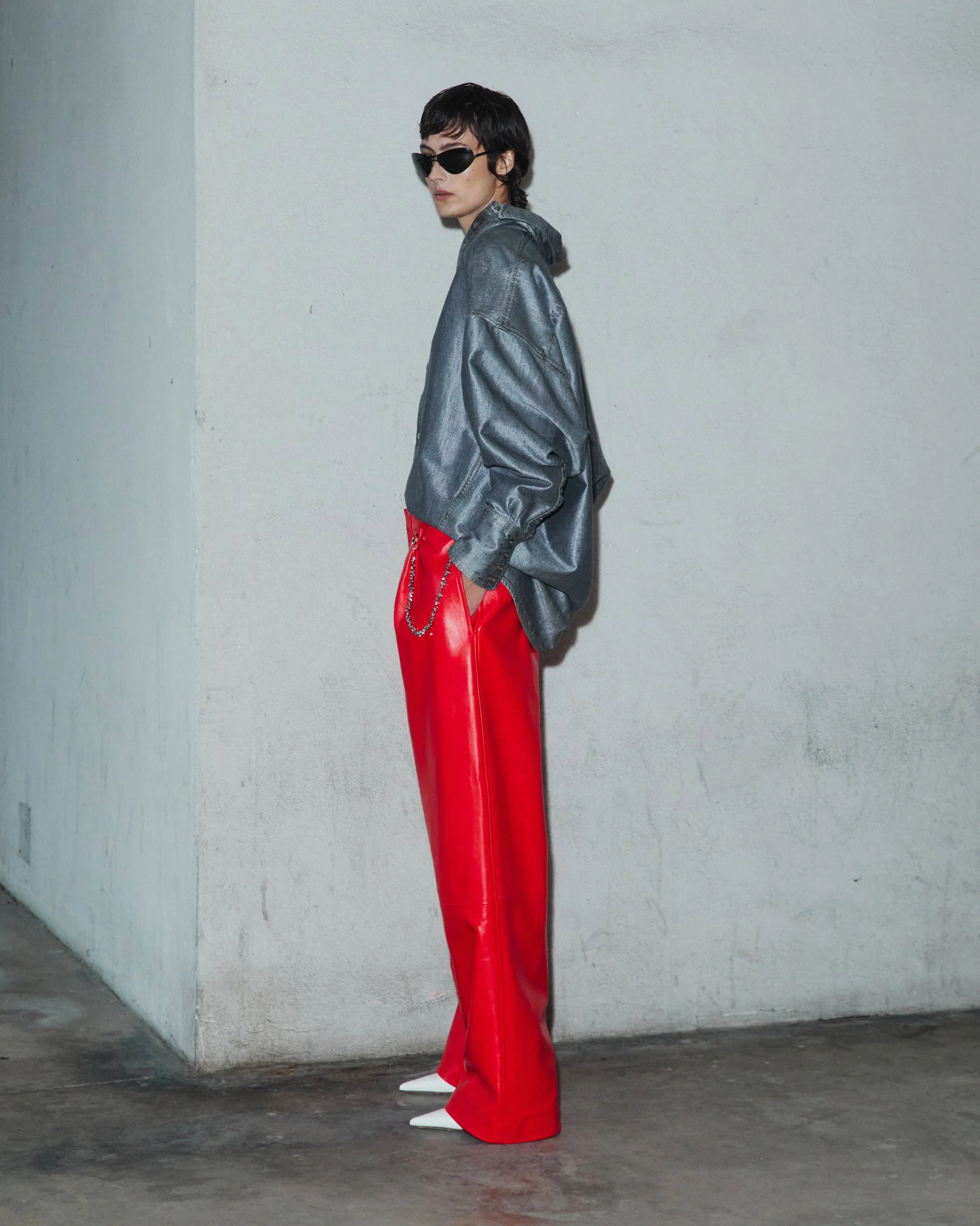 DANIELLE -  WIDE-LEG LEATHER TROUSERS - Image 3