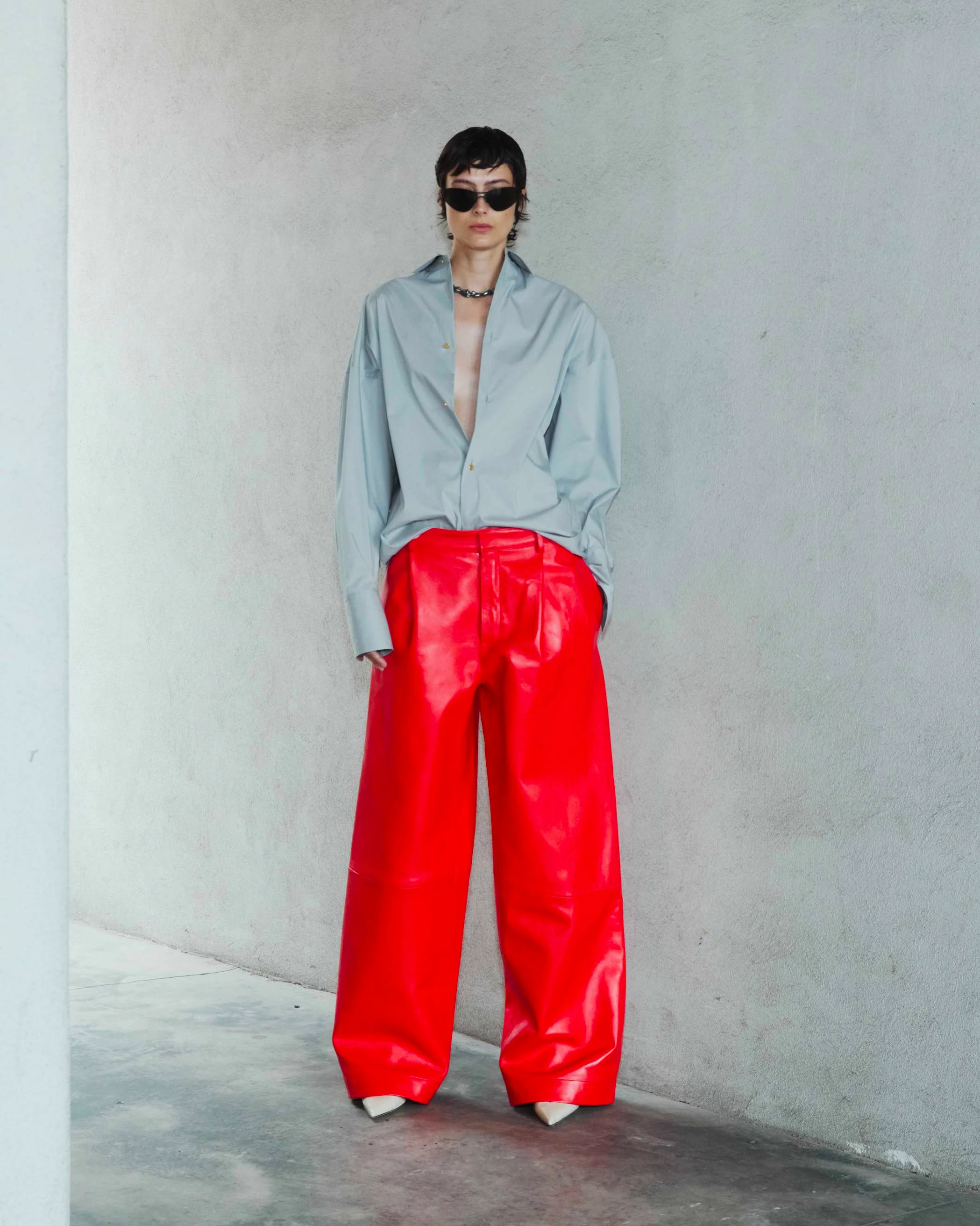 DANIELLE -  WIDE-LEG LEATHER TROUSERS - Image 5