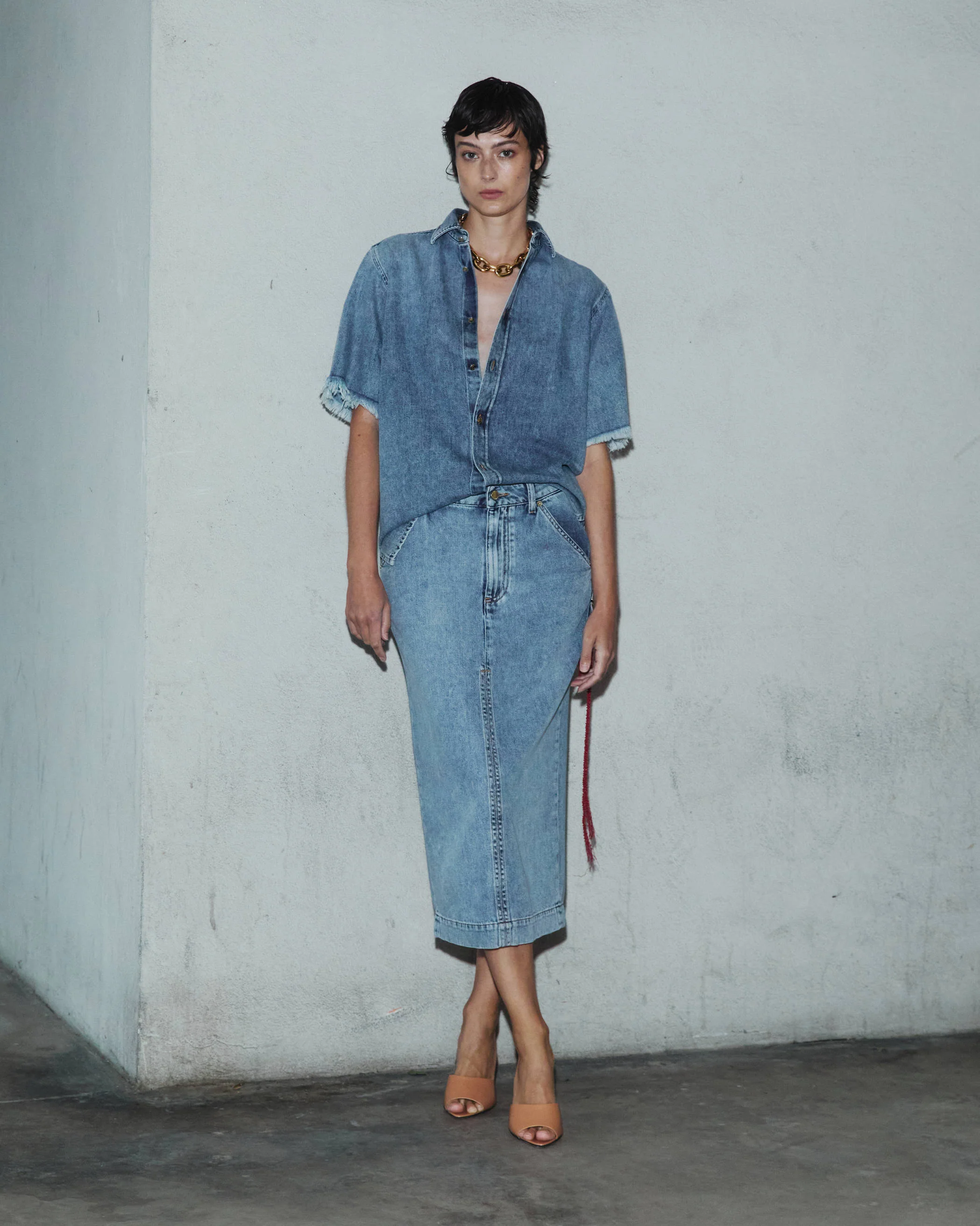 ELSA - CHAIN ADORNED TENCEL DENIM SKIRT