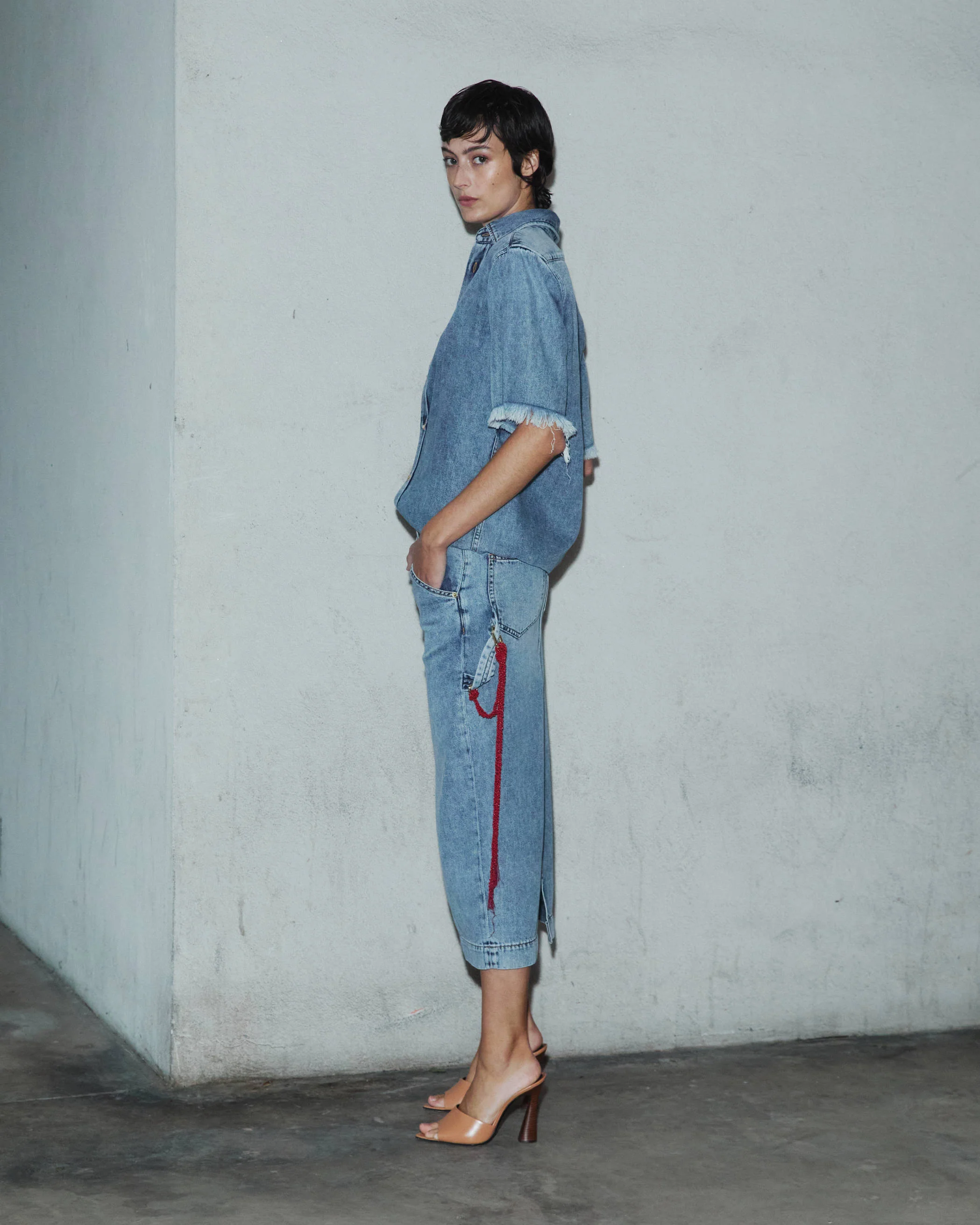 ELSA - CHAIN ADORNED TENCEL DENIM SKIRT - Image 2