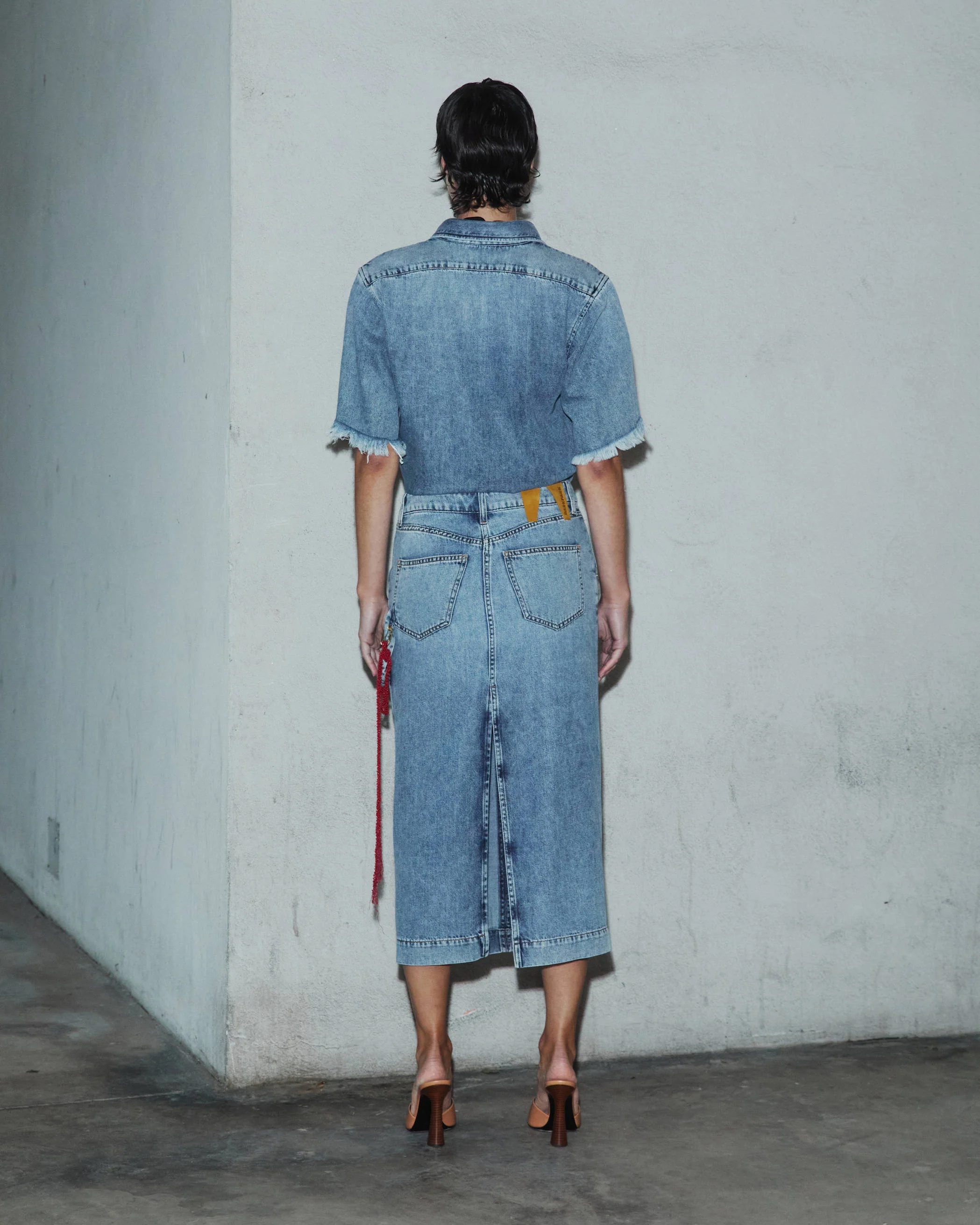 ELSA - CHAIN ADORNED TENCEL DENIM SKIRT - Image 3