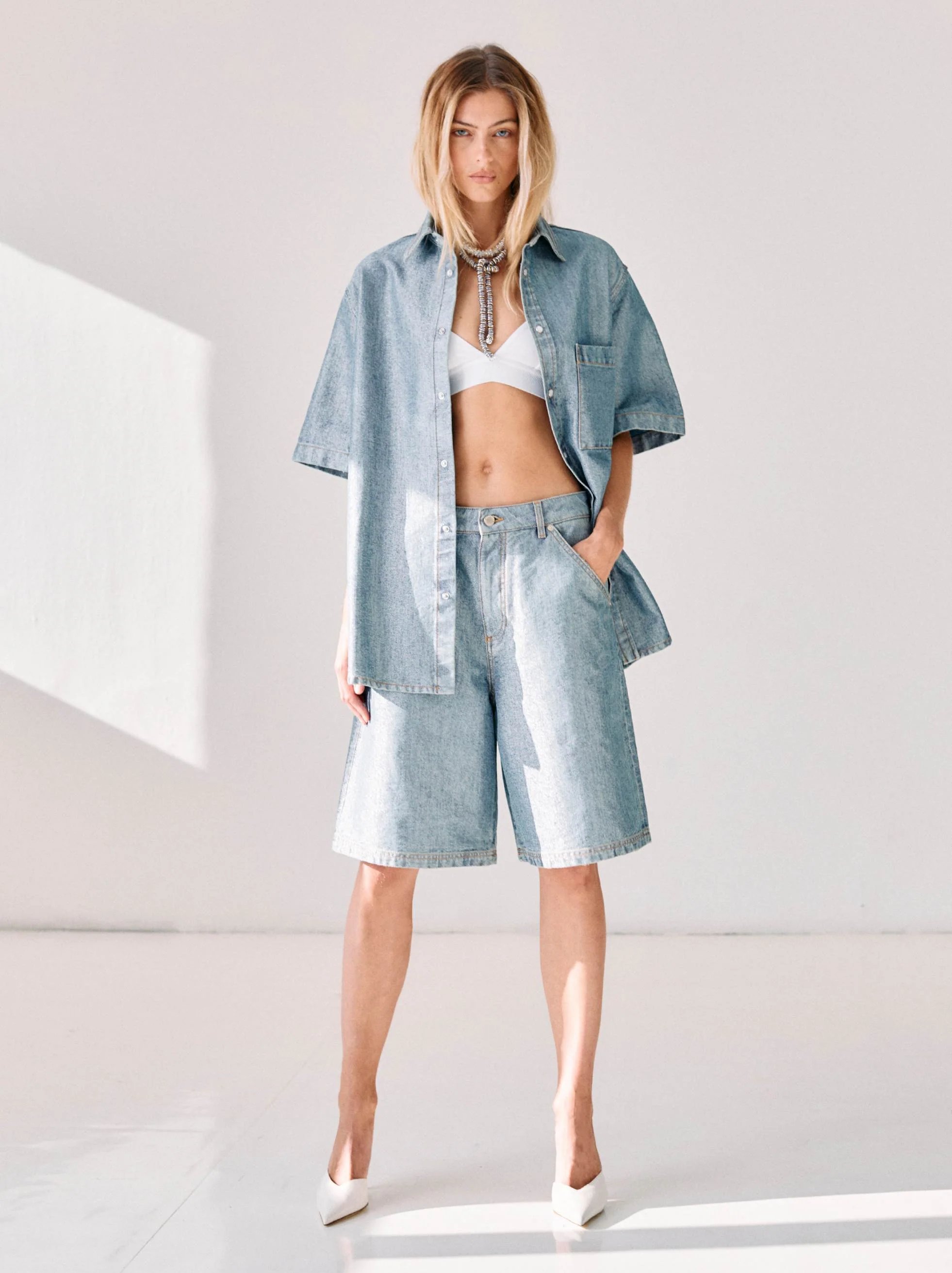EMILY - DENIM LUREX SHORTS
