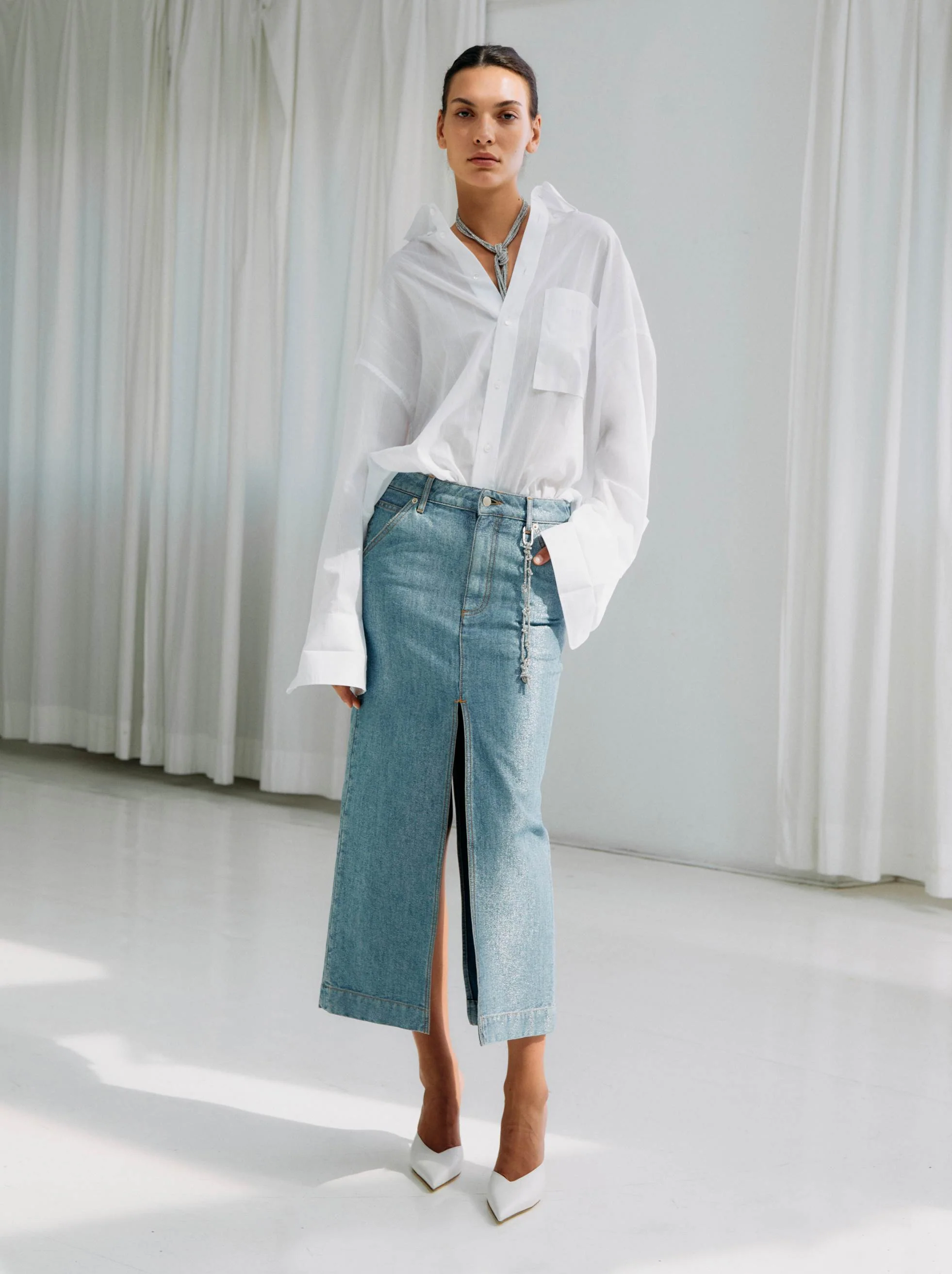 ERIKA - DENIM LUREX SKIRT