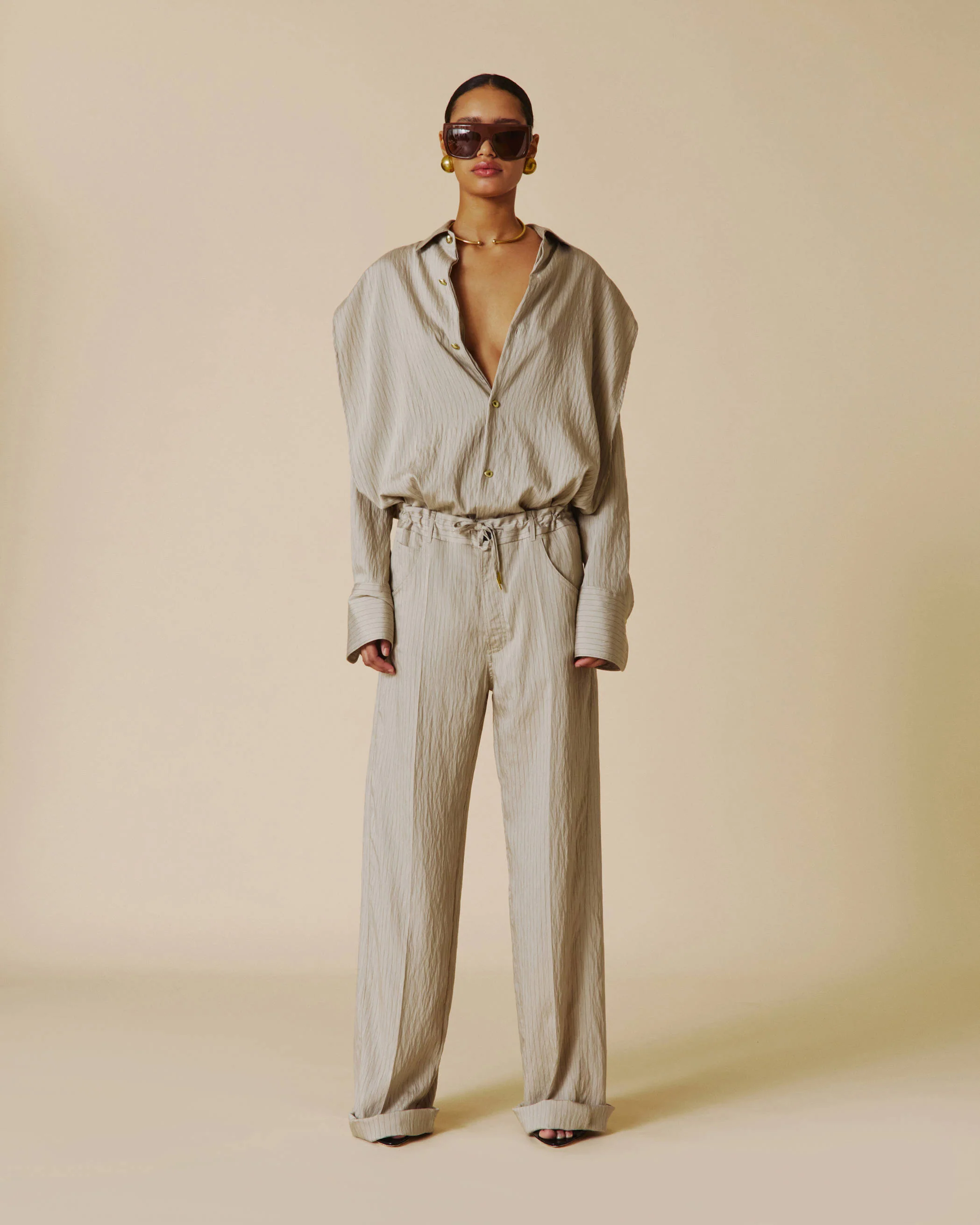 IRIS - STRIPE MODAL PAPER BAG PANTS