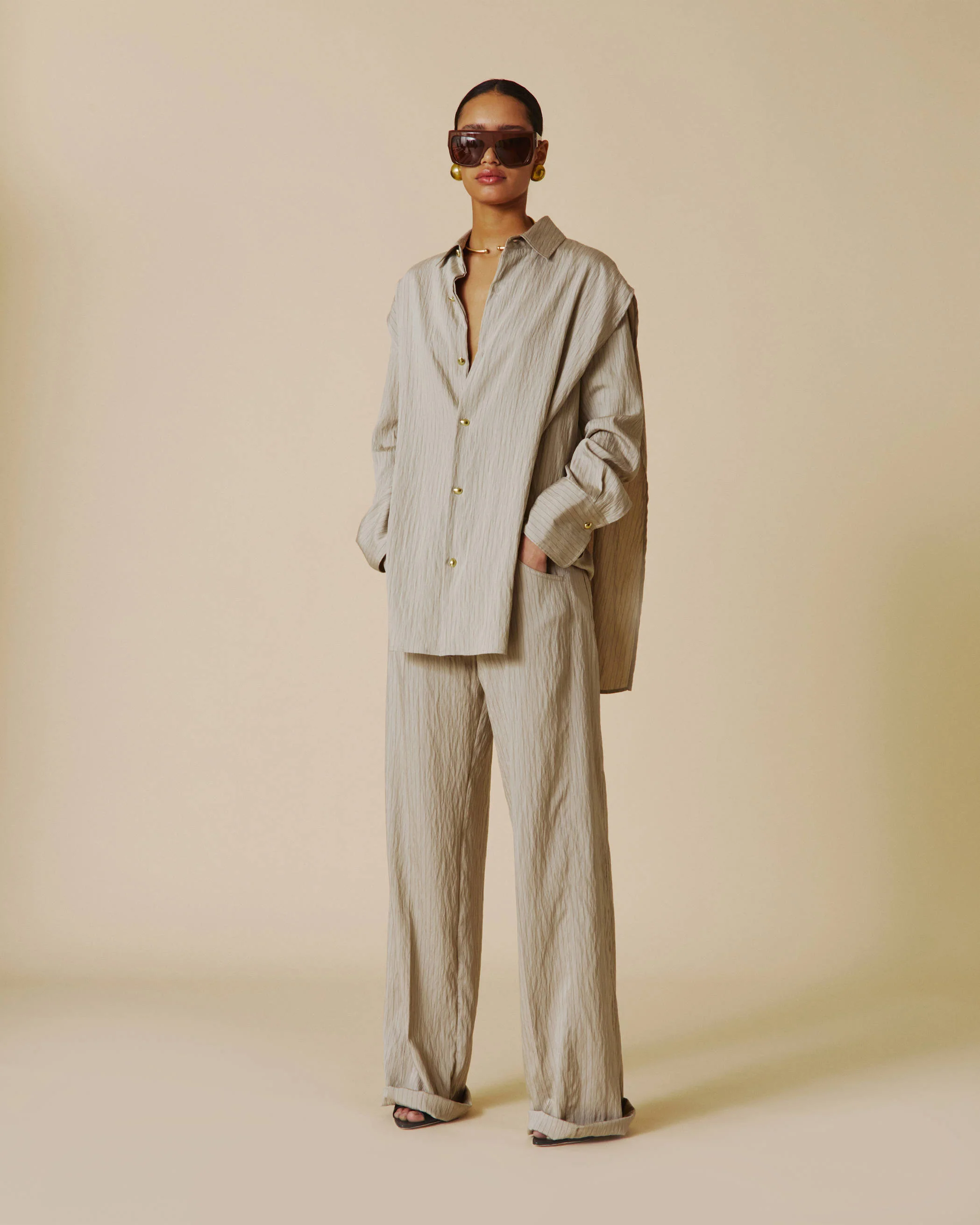 IRIS - STRIPE MODAL PAPER BAG PANTS - Image 2