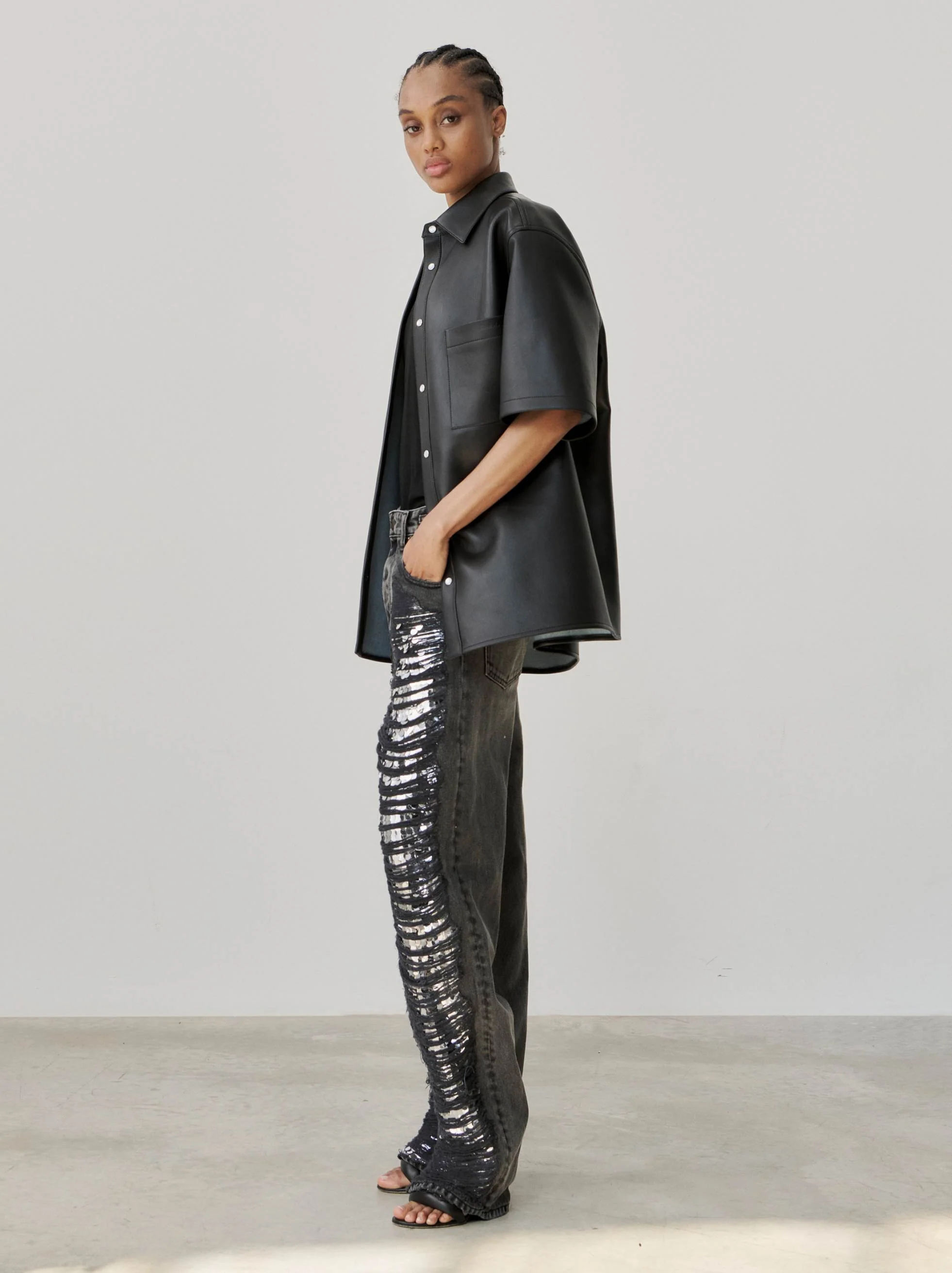 KAREN - PAILLETTE PANEL SHREDDED DENIM - Image 3