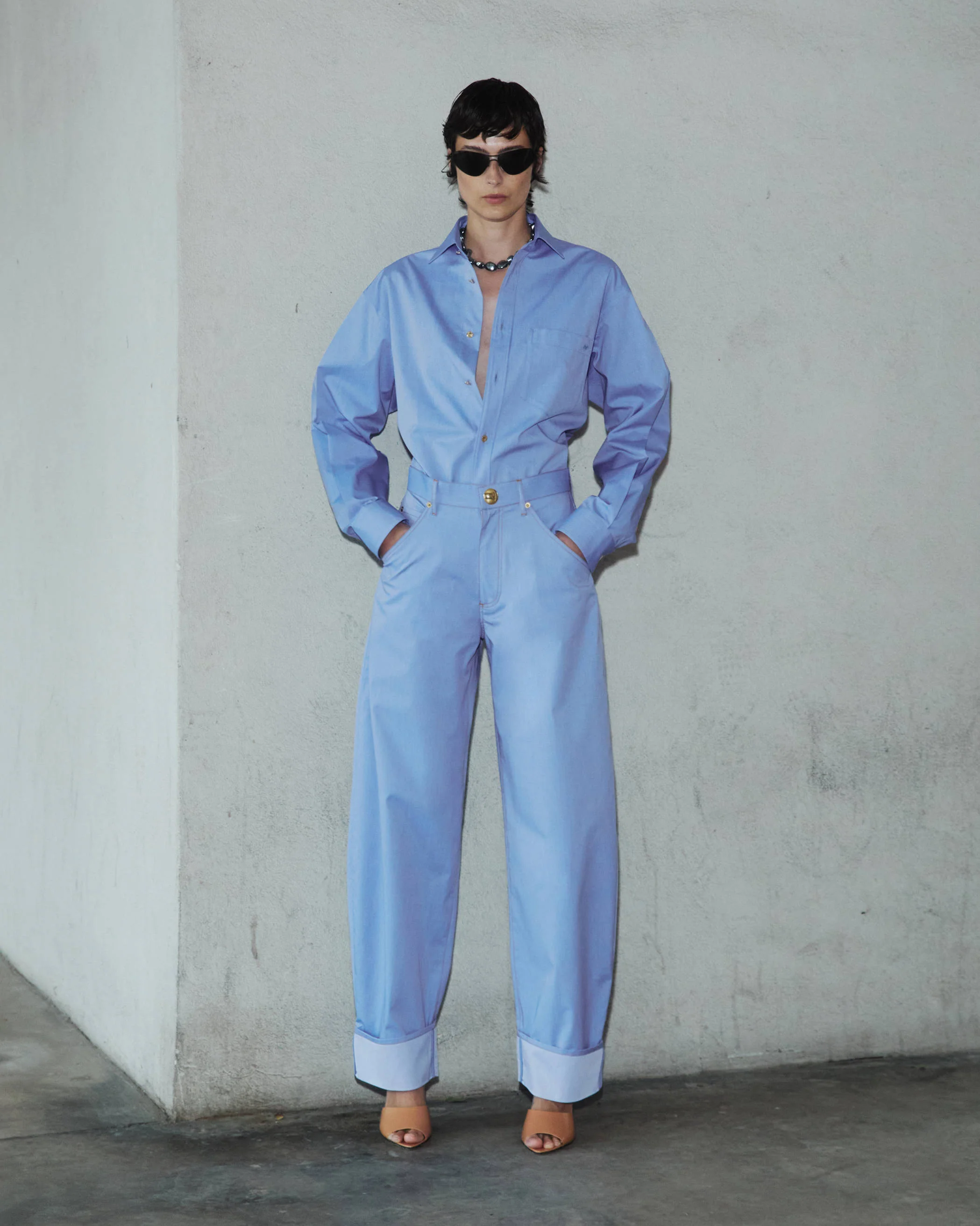 KHRIS -  BARREL LEG POPELINE PANTS
