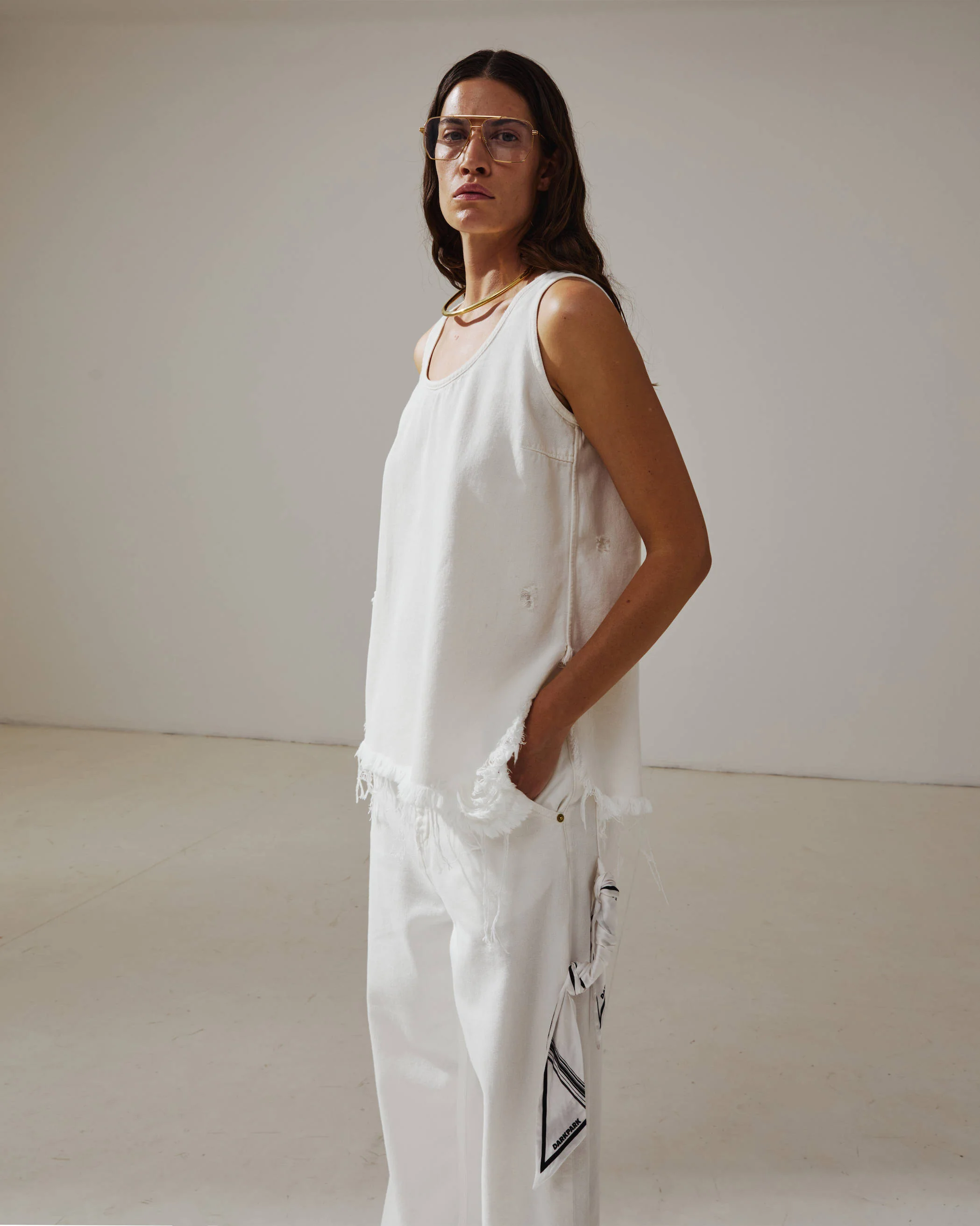 LISA - SCARF ADORNED LOOSE FIT CARPENTER TENCEL DENIM - Image 3