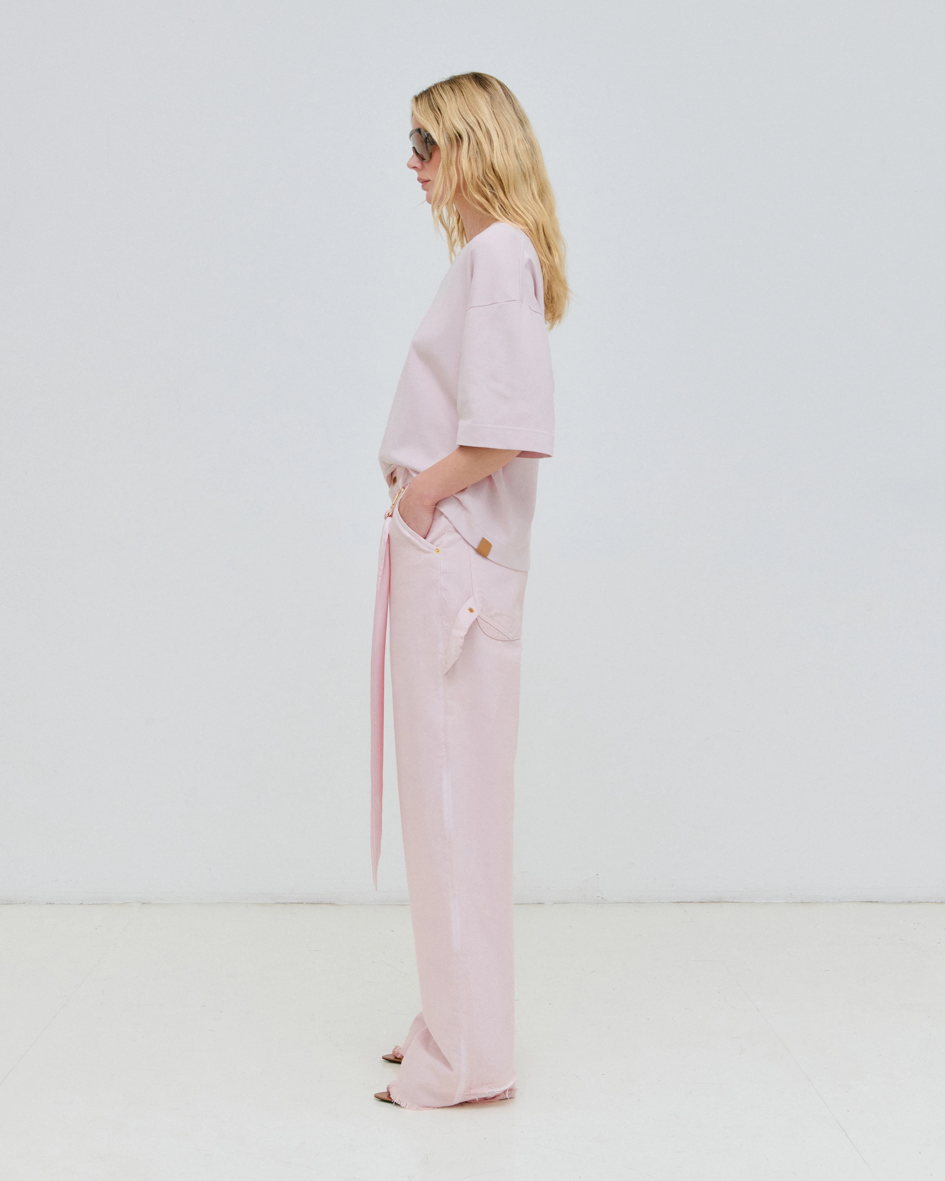 LISA - SILK SCARF ADORNED LOOSE FIT CARPENTER DENIM - Image 3