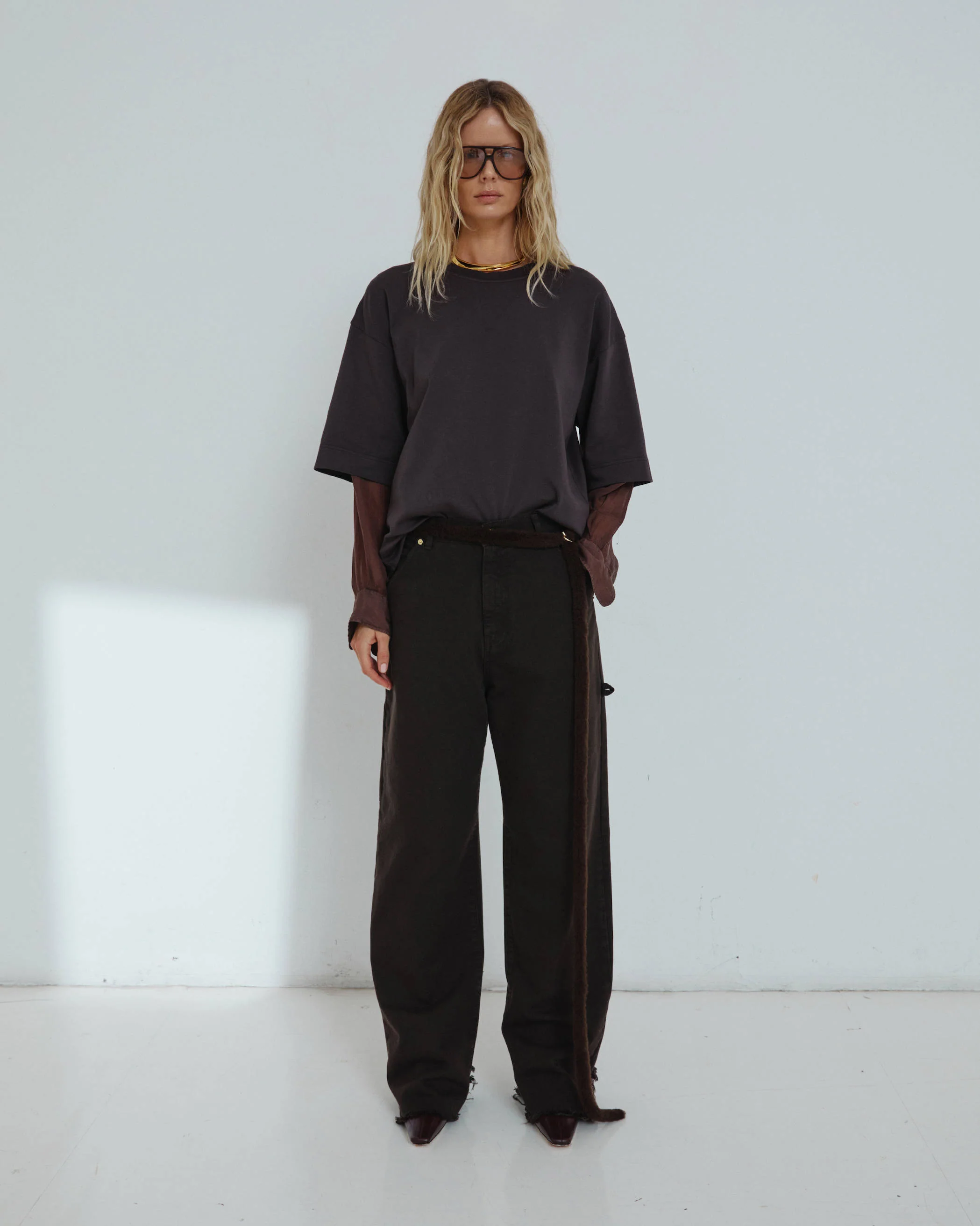 LISA - FUR BELT ADORNED LOOSE FIT CARPENTER DENIM