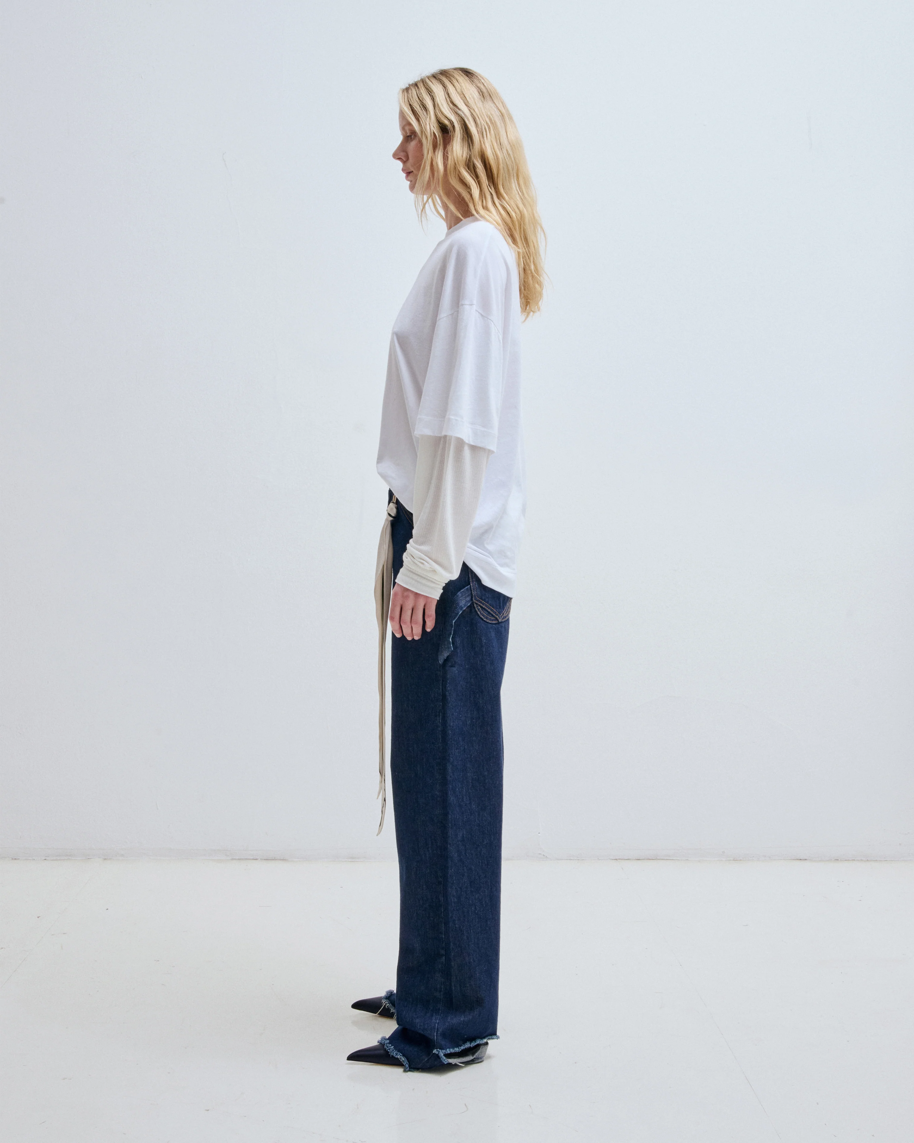 LISA - SILK SCARF ADORNED LOOSE FIT CARPENTER RAW DENIM - Image 3