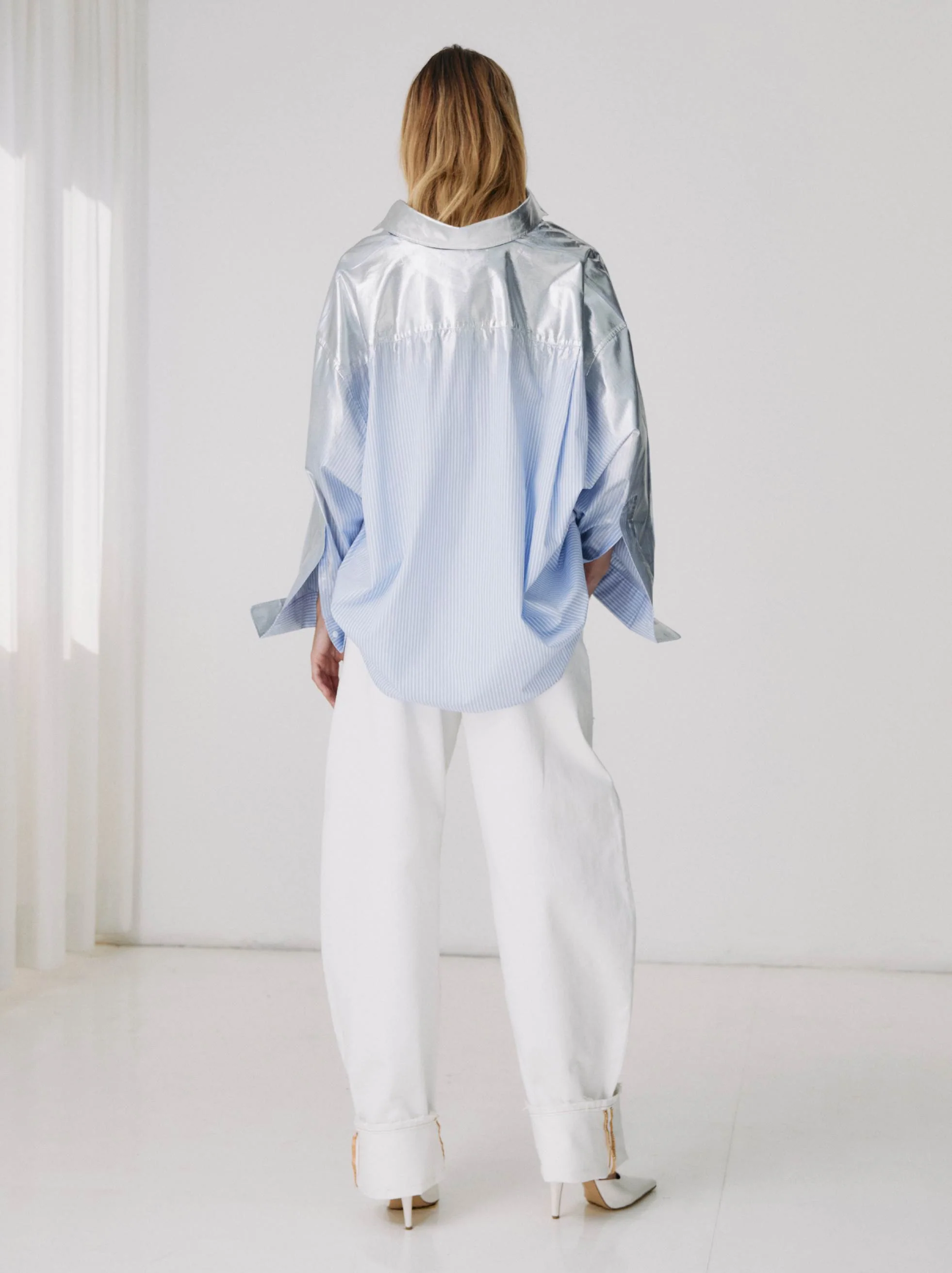 NATHALIE - HAND COATED SILVER ORVERSIZED SHIRT - Image 3