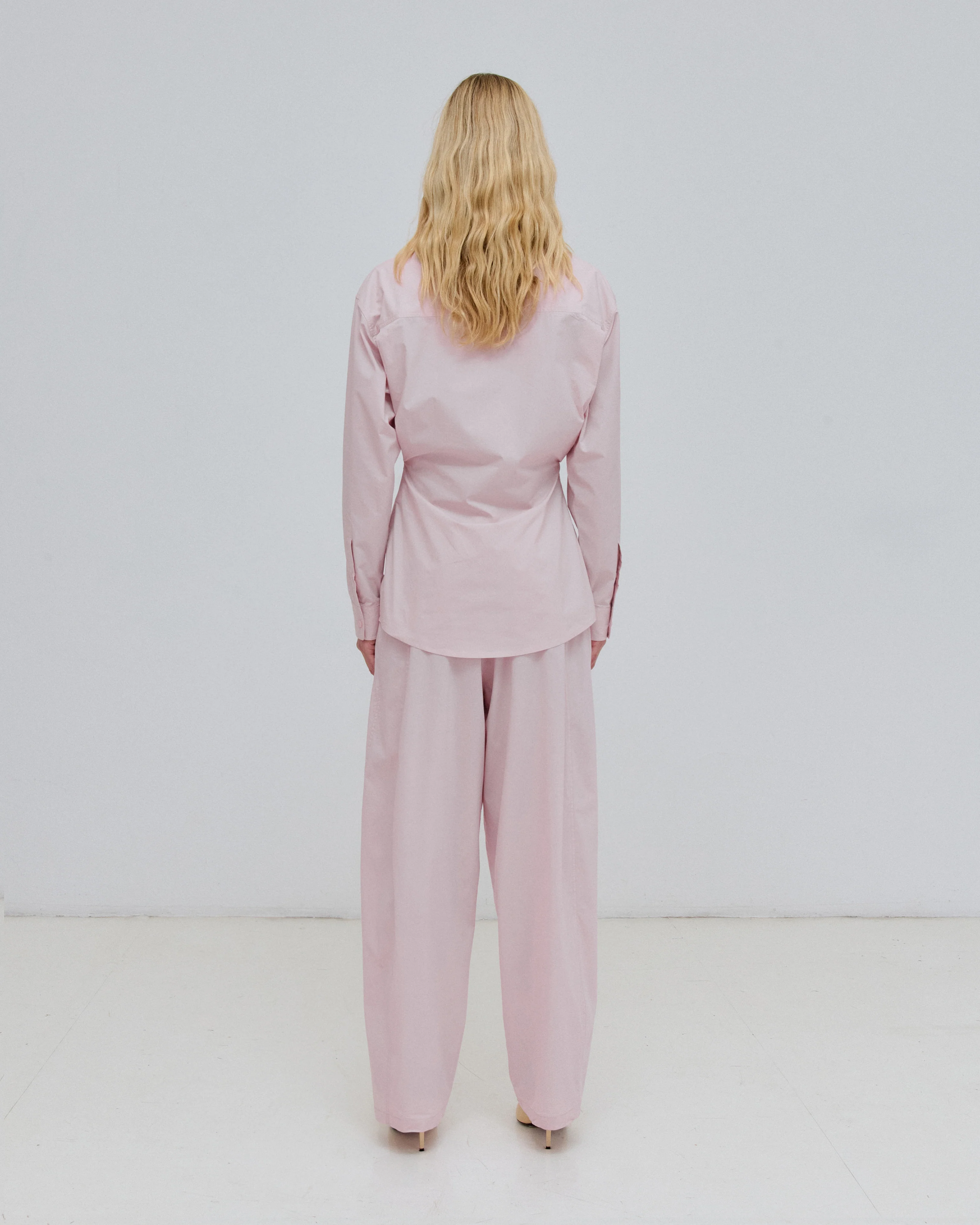 PHEBE - SILK SCARF ADORNED LIGHT COTTON POPELINE WIDE-LEG PANTS - Image 3