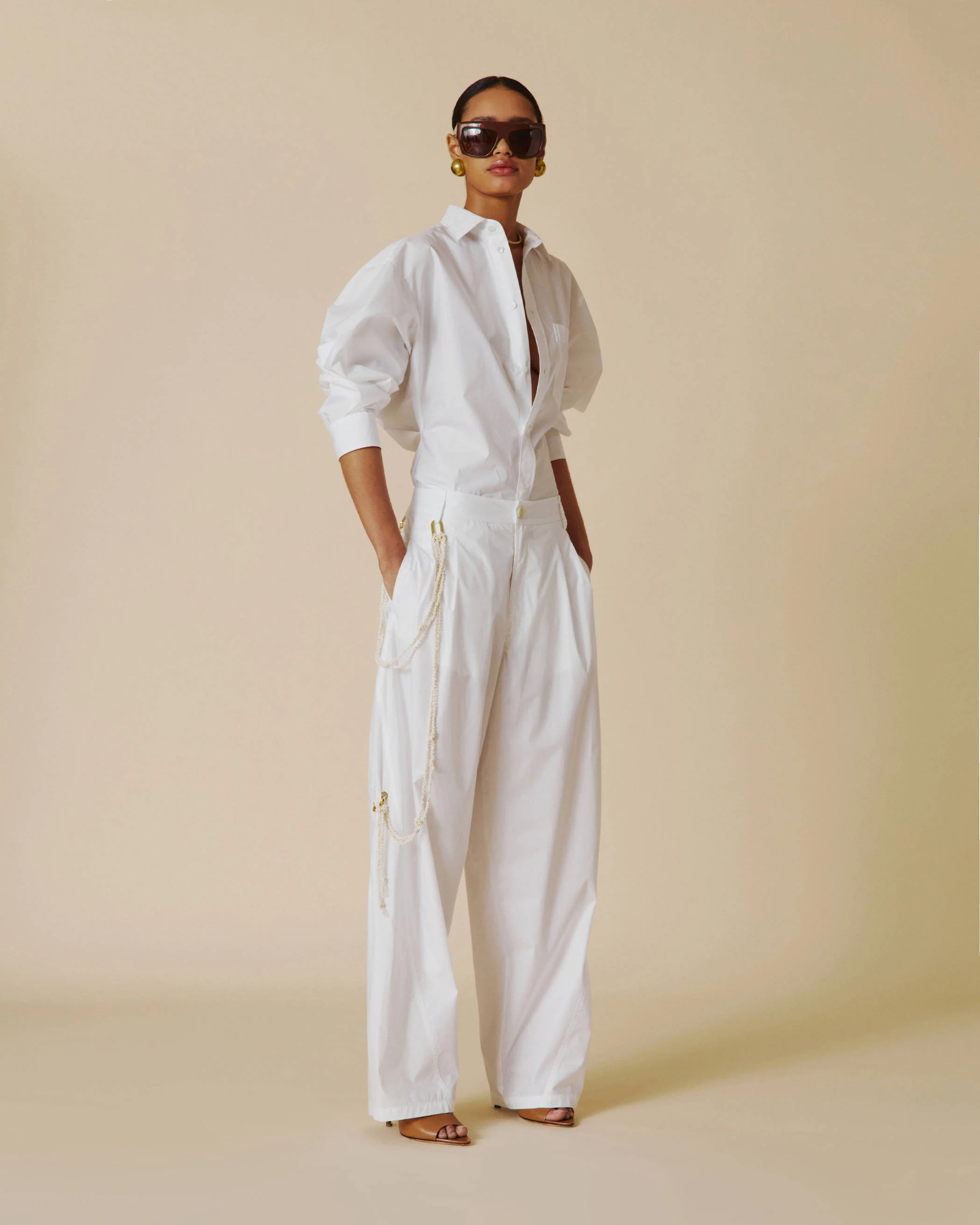 PHEBE - FAUX PEARL ADORNED RELAXED PANTS